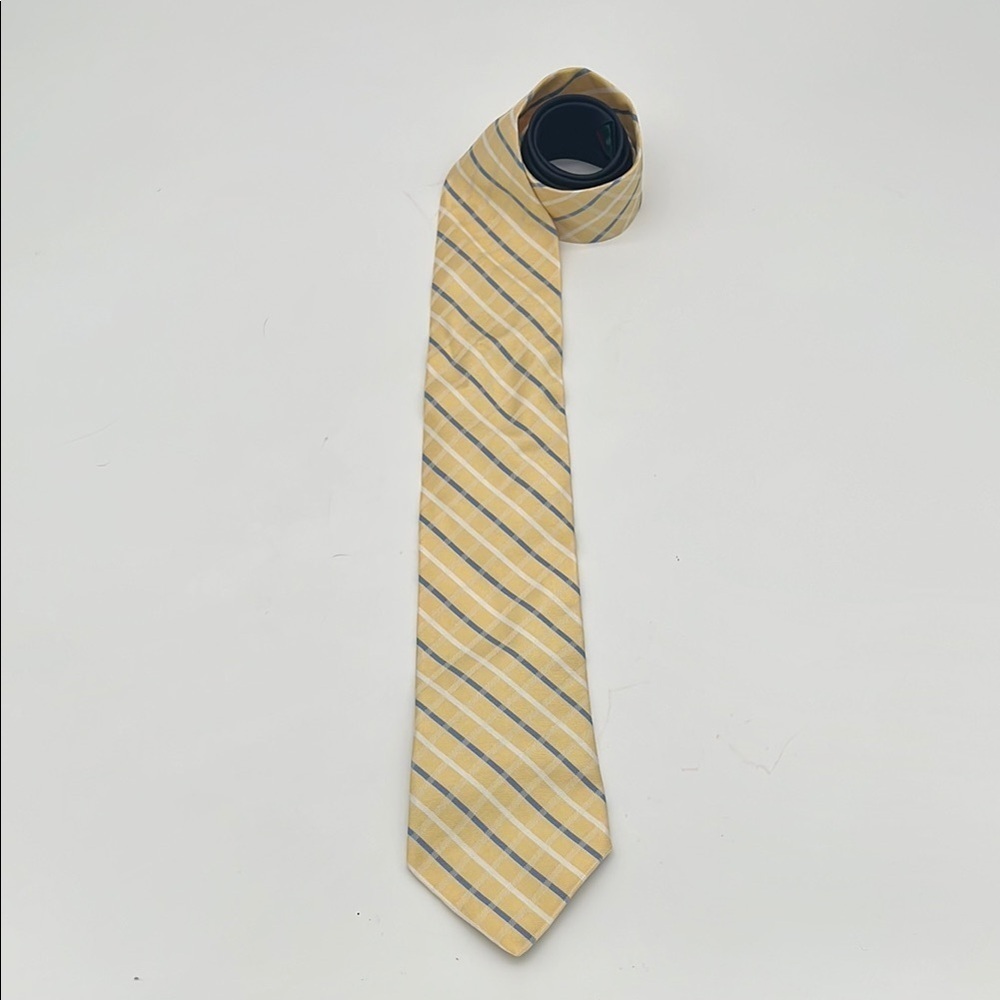 Tommy Hilfinger Yellow Navy Striped Silk Tie
